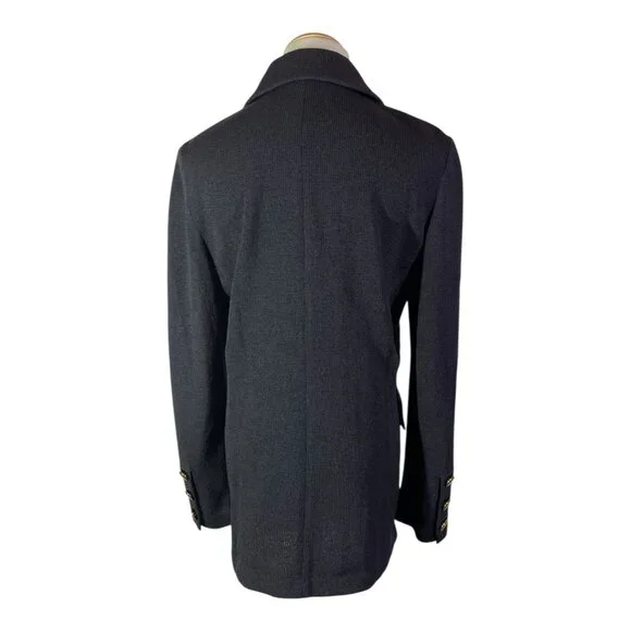 Vintage Austin Reed Size 4 Dark Navy Heavy Knit Double-Breasted Blazer Jacket - Picture 9 of 13